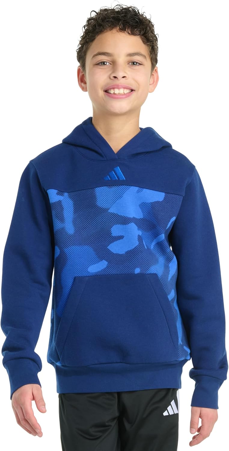 adidas Boys' Long Sleeve Color Block Halftone Camo Printed Pullover Hoodie