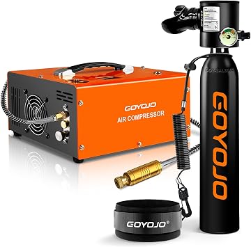 GOYOJO Mini Scuba Tank Obsidian Orange with Electric Air Pump