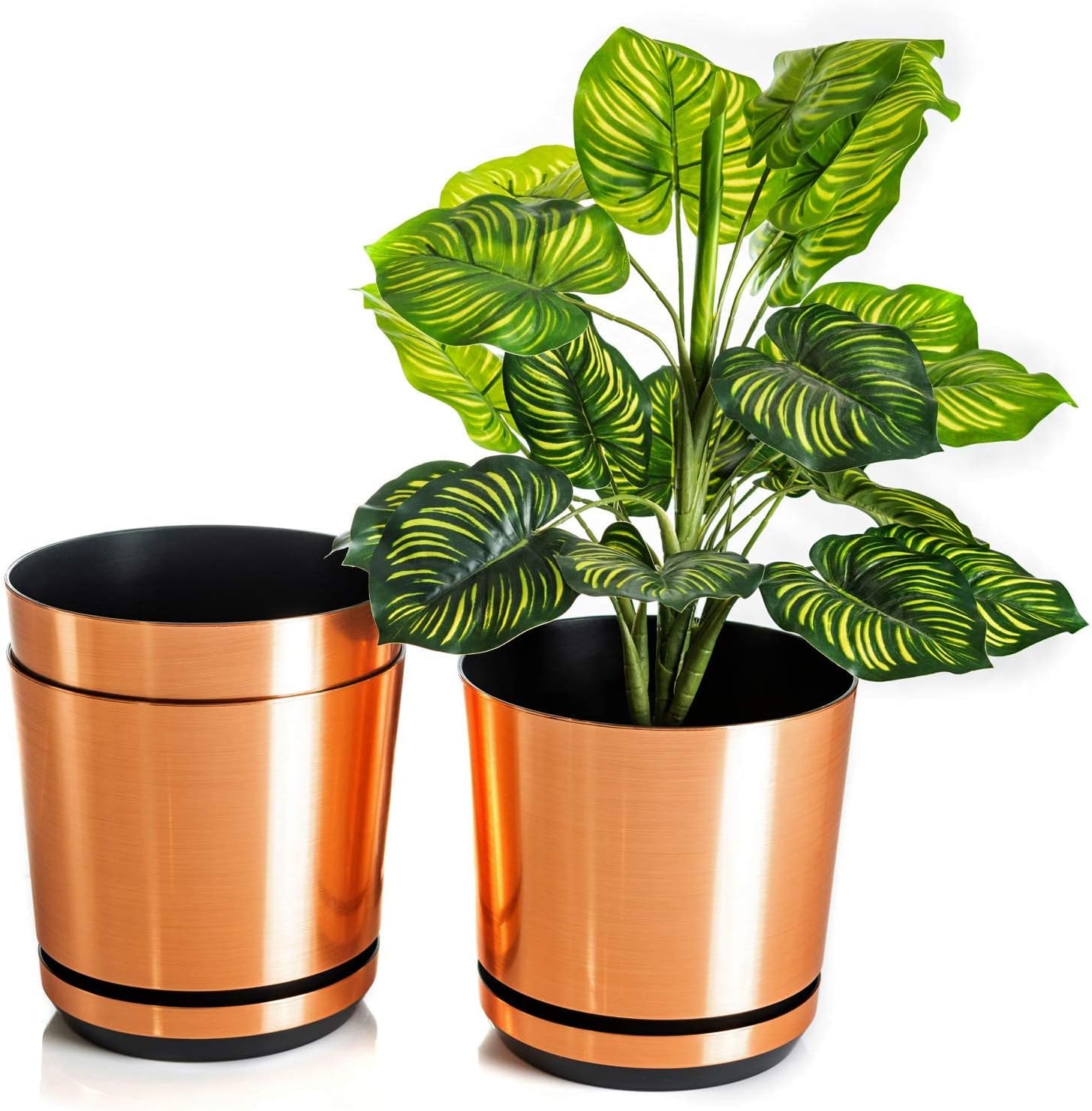 KORAD Small Indoor Plant Pots, 6 sizes, 25 colours – Copper Plant Pot Planter with Drainage Holes and Matching Saucer for All Houseplants – Modern Home Decor Round Plastic Flower Pot (12 cm, Copper)