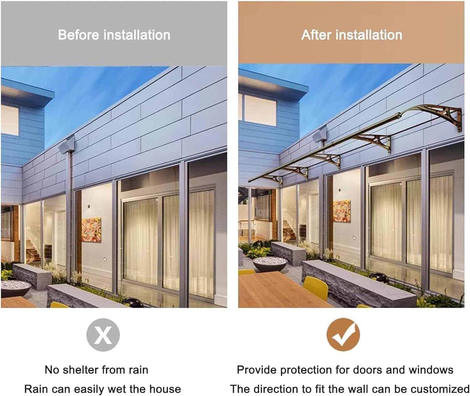 Sink Aluminum Alloy Door Canopy Awning Shelter, Transparent Polycarbonate Cover, Window Rain Shelter Cover, Patio Porch Awning, Outdoor Rainproof Balcony Courtyard Window Awning