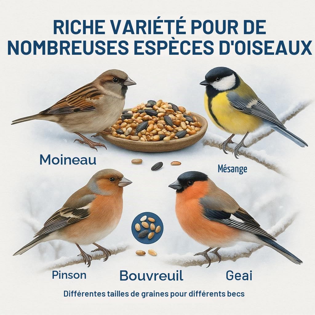 GiDeli Nourriture pour oiseaux sauvages d'hiver 30 kg – Nourriture pour oiseaux sauvages toute l'année – Nourriture pour mésanges pour jardin et balcon avec graines de lin riches en oméga-3, calcium