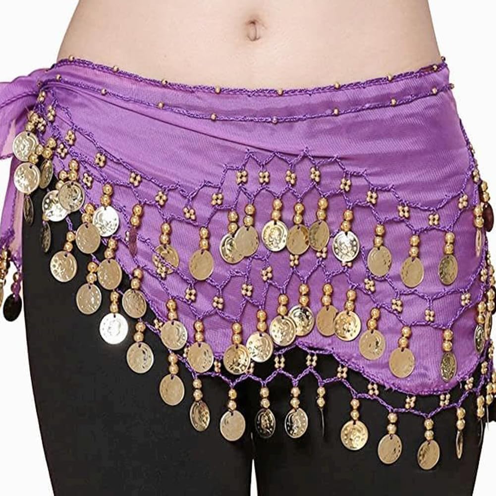 Butyeak Cinturón para Danza India y del Vientre, Pañuelo con Monedas, para Escenario y Actuaciones de Fiesta, Rojo