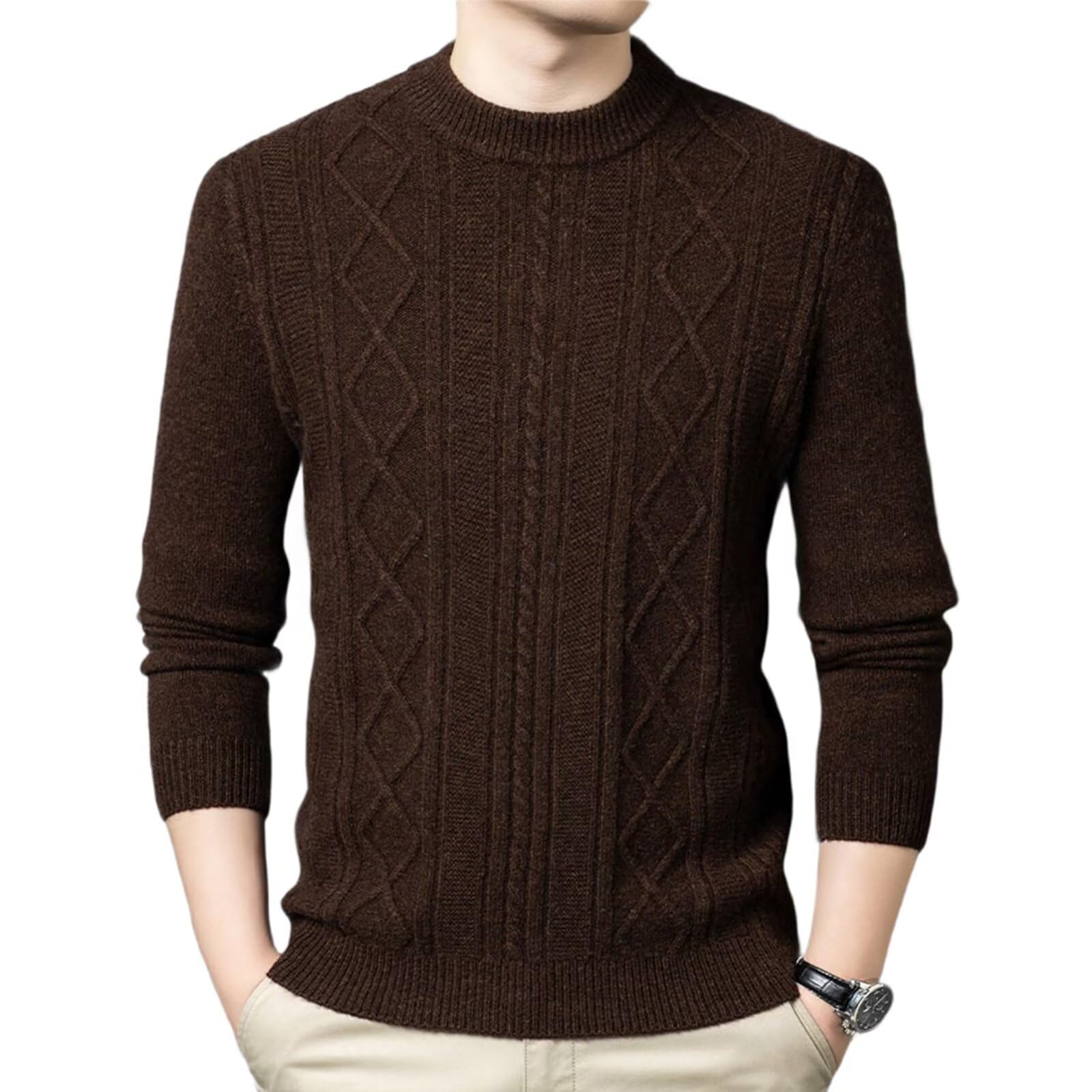 HNVAVQ Maglione Uomo 100% Cashmere a Trecce Girocollo Classico Maglieria Invernale Traspirante