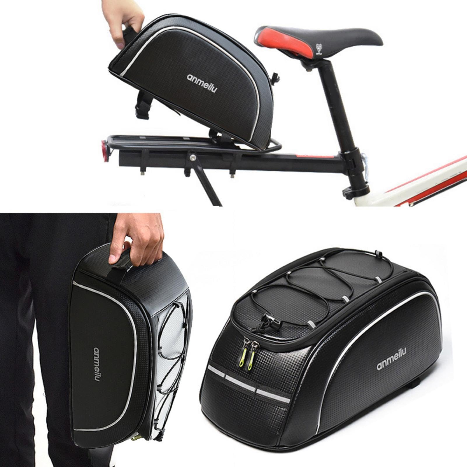 Bolsa trasera para portabicicletas Paquete de baúl de 8L para bicicleta | Bolsas de viaje para bicicletas resistentes al agua con tira reflectante Accesorio de ciclismo para motocicletas