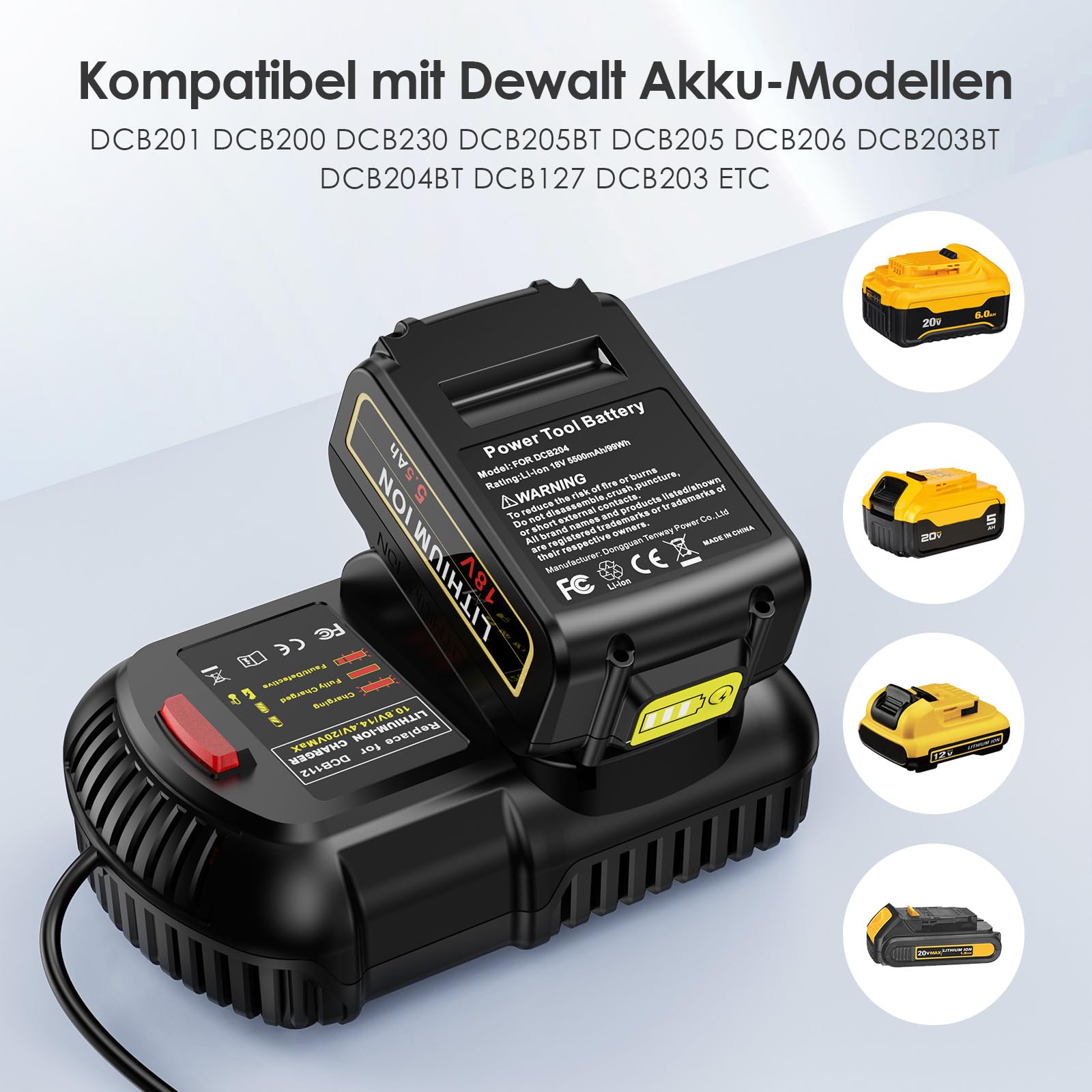 ASUNCELL Cargador para DeWalt 12V - 18V batería, 2.0A Cargador de batería para DeWalt DCB115 DCB204 DCB205 DCB206 DCB201 DCB120 DCB127