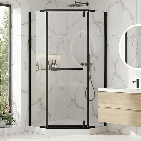 TcwVwc Neo-Angle Frameless Shower Door in Matte Black