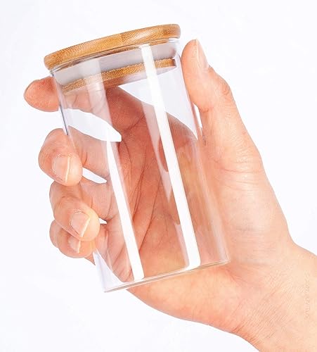 Miniatura 7 de JUVITUS Paquete de 6 tarros de vidrio transparente de 10 onzas con tapa sellada de silicona de bambú y madera