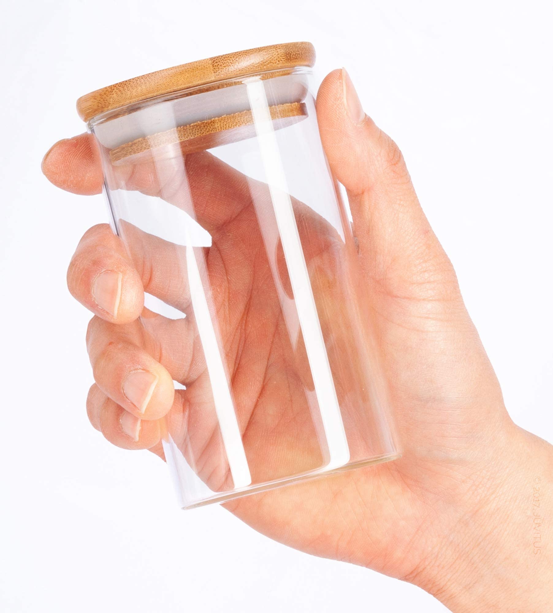 Frascos altos de vidrio transparente de borosilicato de 10 onzas con tapa sellada de silicona de bambú (paquete de 6)