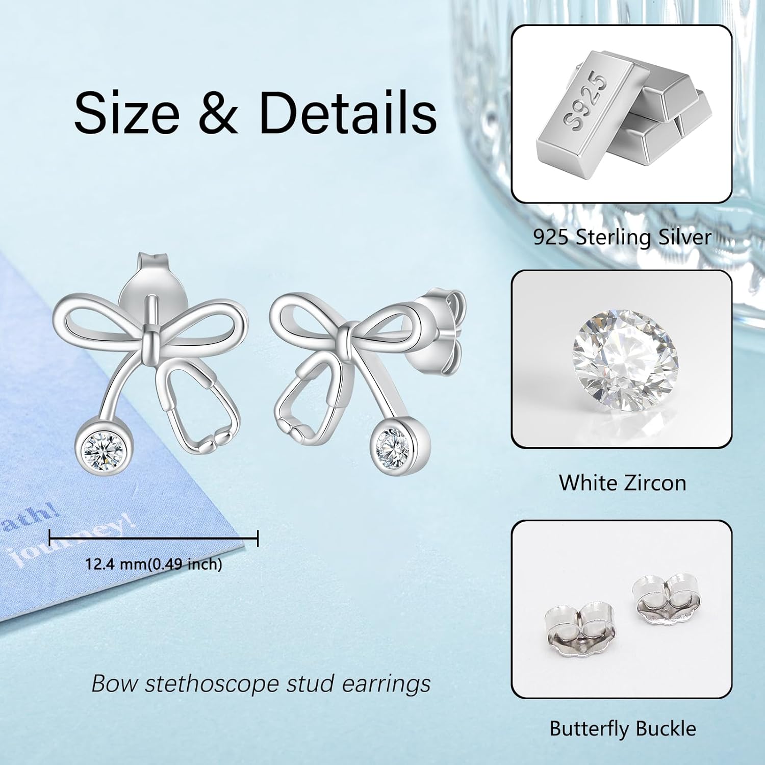 Stethoscope Earrings for Women - 925 Sterling Silver Nurse Earrings Graduation Gifts for Medical Student - Image 6