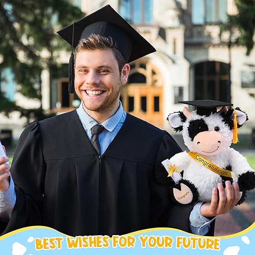 Miniatura 5 de Chalyna 10 Inch Graduation Season Cow Plush Stuffed Animal Cow with Graduation Hat, Diploma and Sash, Graduation Gift for Friend, Relatives