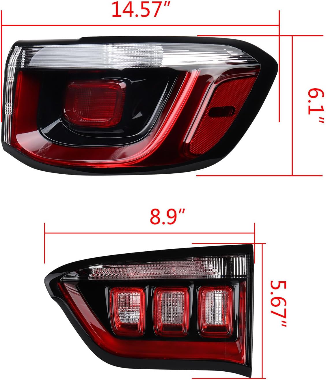 Astra Depot Right Inner Outer LED Halogen Tail Light Replacement for 2021-2026 Jeep Compass | Reverse, Running, Brake, Side Marker, Turn Signal | CH2804124, CH2802115 | Red White Light, Clear Red Lens