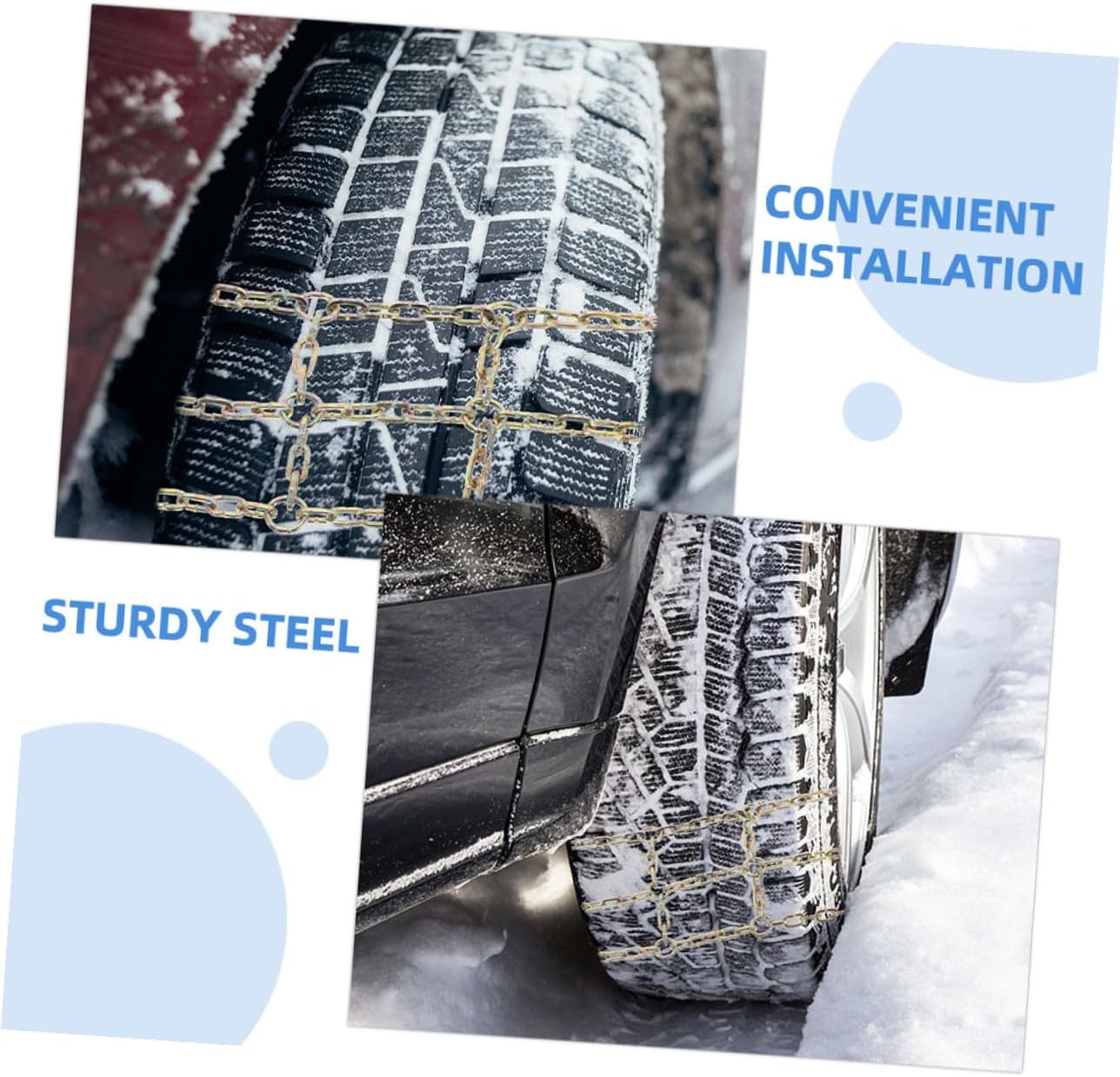 2pcs Car Tire Chains for Snow and Ice Anti-slip Emergency Steel Wheel Chains Quick Installation Nylon Storage for SUV Passenger Vehicle