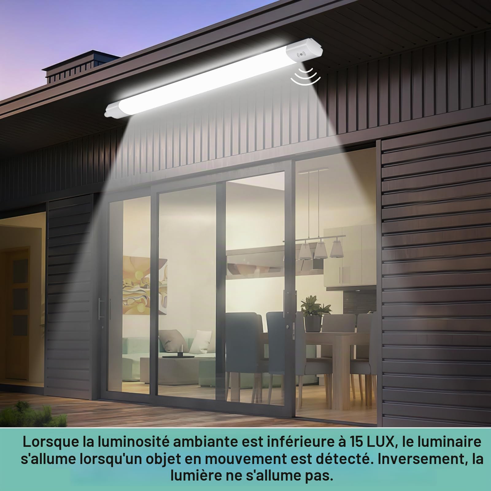 90CM Neon LED Tube avec Détecteur de Mouvement, IP65 Imperméable Reglette, 30W 3300LM Plafonnier LED Tube pour Atelier, Cave, Garage, Bureau, Cuisine