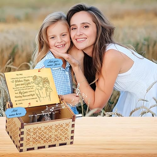 Miniatura 2 de Caja de música de madera personalizada, grabado con mensaje especial para nieta, caja de música con manivela grabada, mecanismo You are My Sunshine,