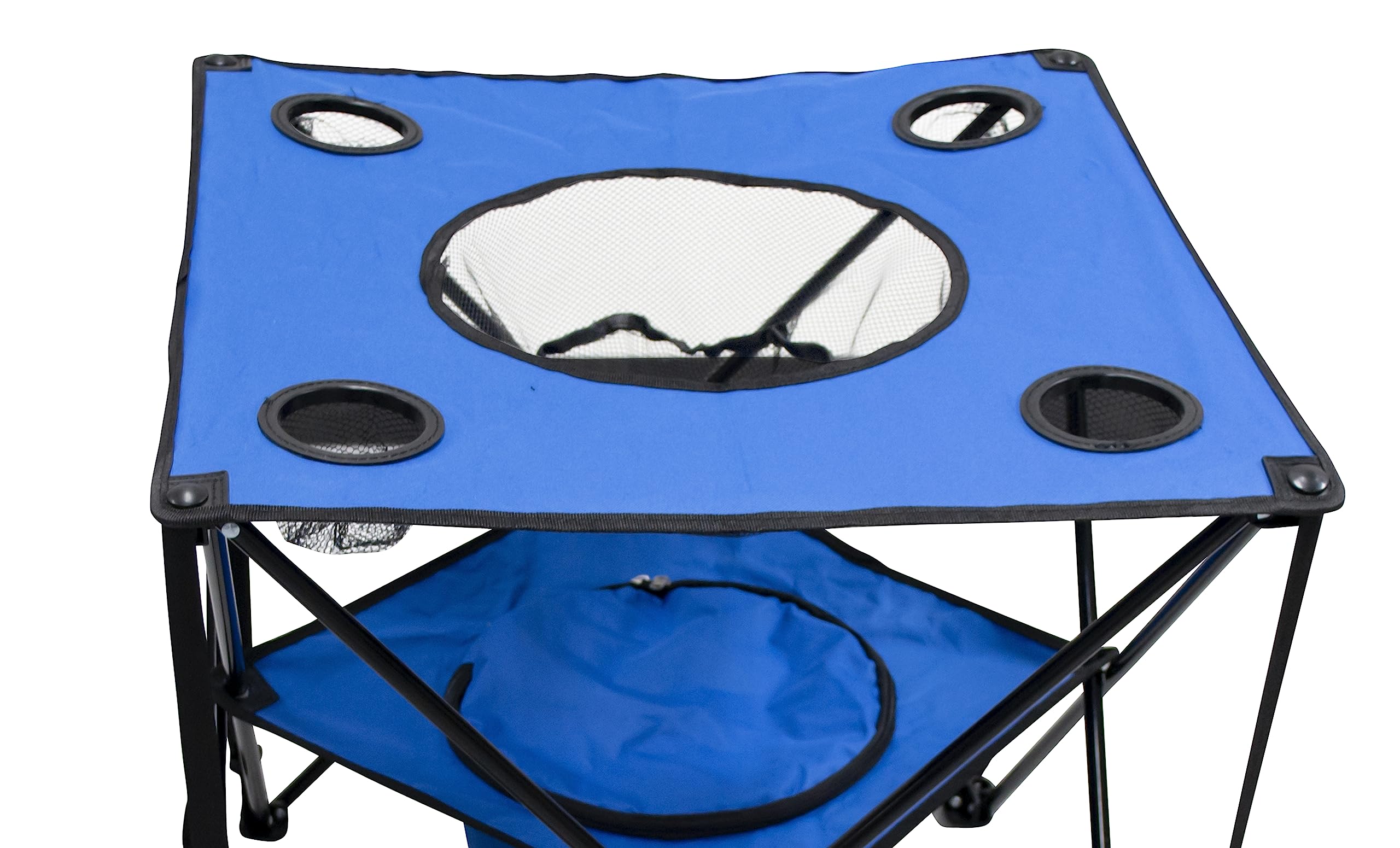 Eternal Living Collapsible Folding Camping Table with Insulated Cooler, Cup Holder, Mesh Food Basket & Travel Bag, Blue
