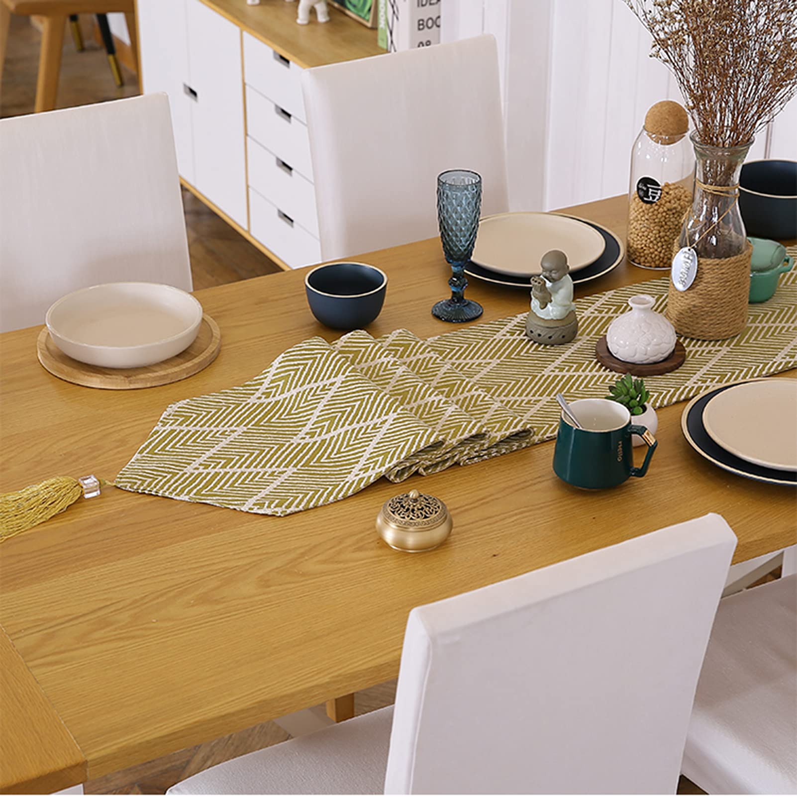 Goldfarbener Tischläufer – 248 Cm Lang, 33 Cm Breit, Mit Quasten, Aus Polyester, Für Esstisch, Kommode & Mehr