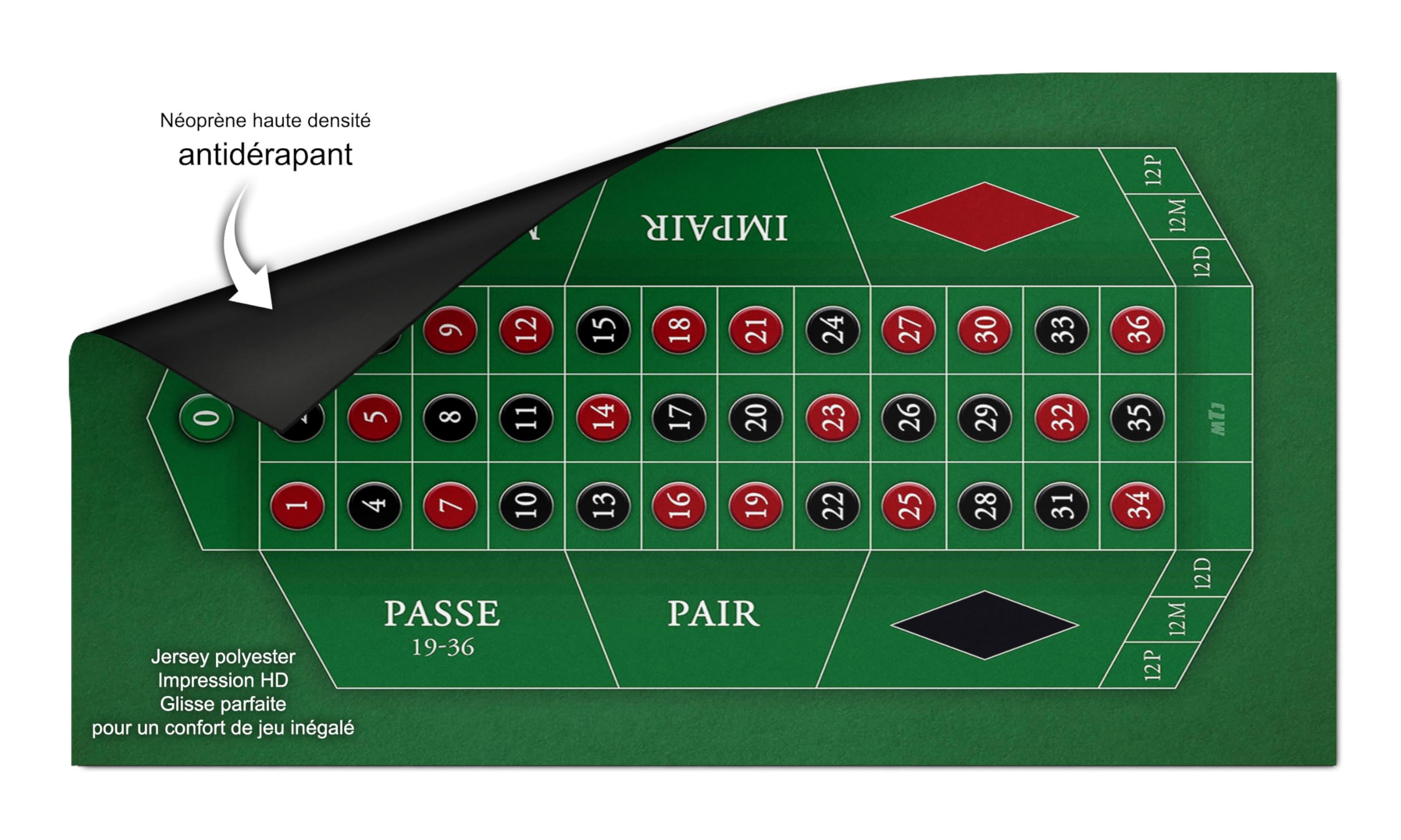 MTJ® Alfombra de casino 130 x 80 cm diseño de ruleta francesa