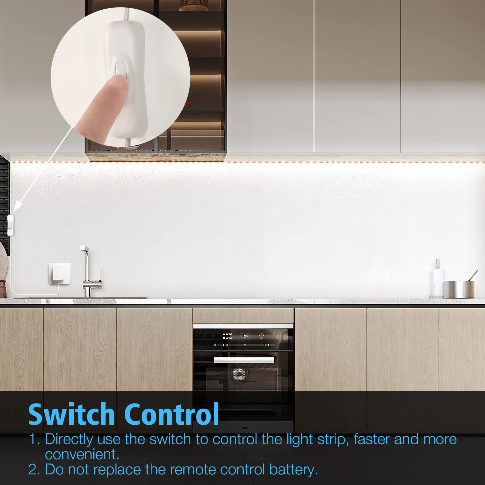 WOBSION Luce Led Sottopensile Cucina con Switch,2m Bianco Freddo Flessibile Autoadesiva Striscia di 4X50cm,1200LM,6000K Light per Scale,Armadio,Soggiorno