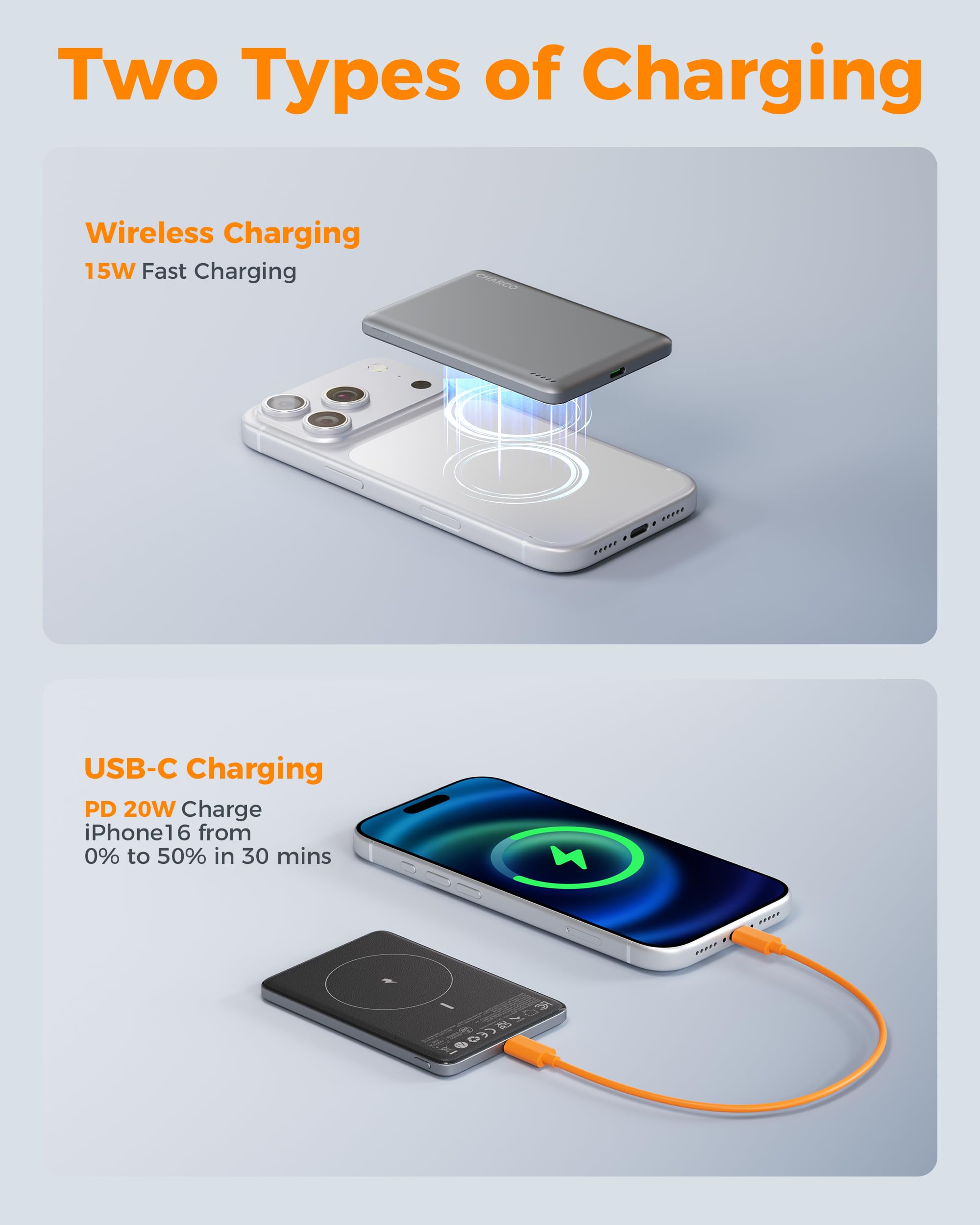 CHARCO Magnetic Power Bank for Magsafe Fast Charging, 5000mAh Wireless Portable Charger with Ultra Slim & Lightweight, Compatible with iPhone 17/16/15/14/13 Series,Travel Essential — view 3