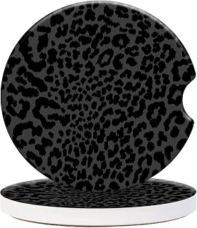 2 Pack Leopard Ceramic Car Coasters 2.56 Inch,Absorbent Car Cup Holder Coaster for Women,Cute Auto Accessories with Finger Notch - Cheetah Printed Leopard