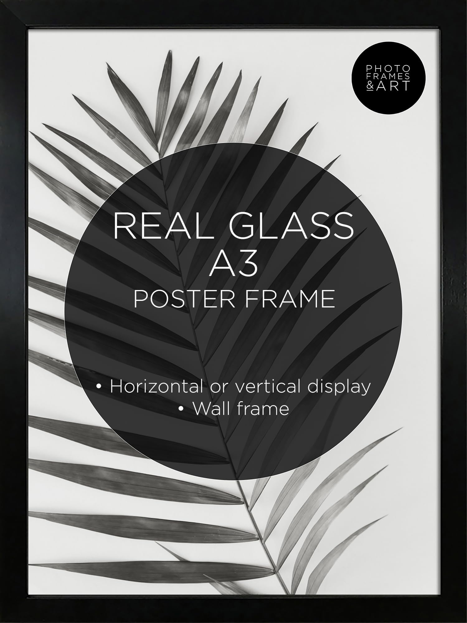 pf+a REAL GLASS A3 Black Frame Glass - PREMIUM A3 Picture Frame Black - Oxford A3 Print Portrait and Landscape Display