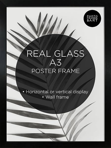 pf+a REAL GLASS A3 Black Frame Glass - PREMIUM A3 Picture Frame Black - Oxford A3 Print Portrait and Landscape Display - 1