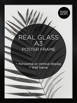 pf+a REAL GLASS Premium A3 Black Picture Poster Frame Portrait & Landscape