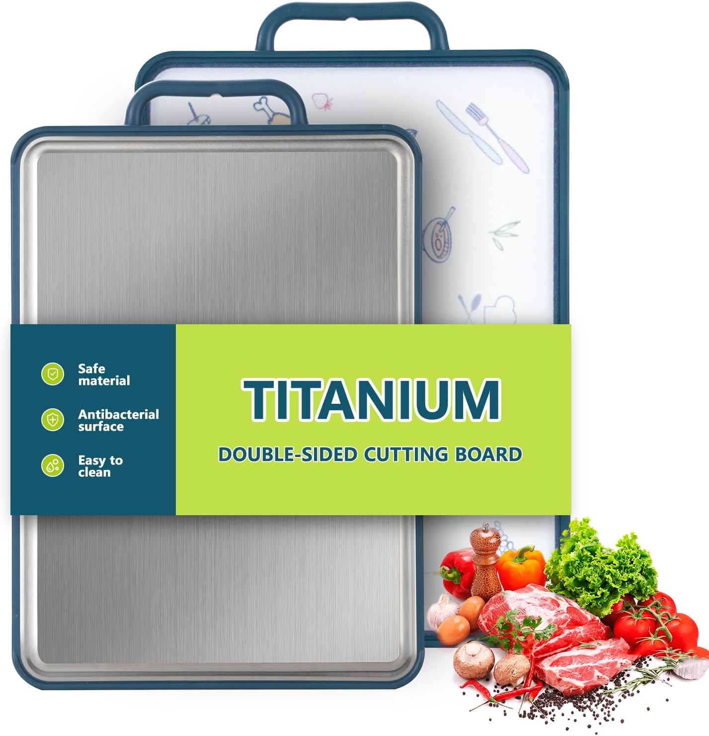 Titanium Cutting Board for Kitchen, Titanium & PP Double Sided Cutting Board with Deep Juice Groove, Non-Slip Dishwasher Safe Chopping Board for Meat, Vegetables and Fruits, 15.7 x 10.6 Inches