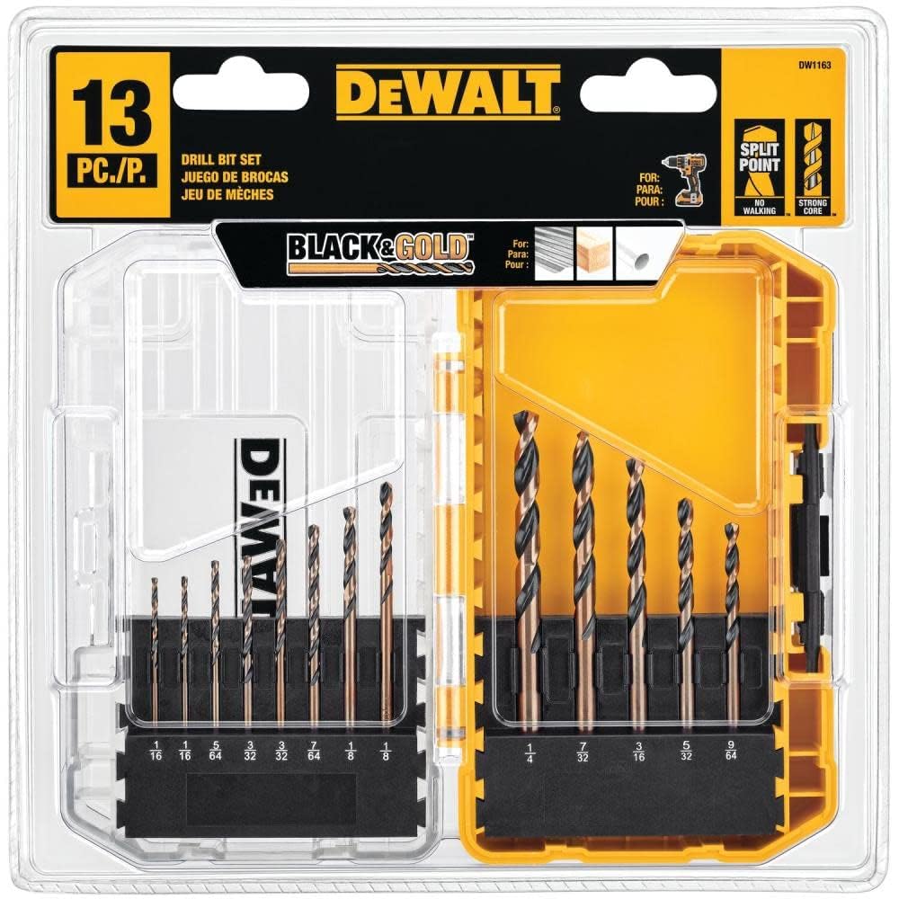 DEWALT Black Oxide Drill Bit Set with Pilot Point, 13-Piece (DW1163) ,1 Pack - 4