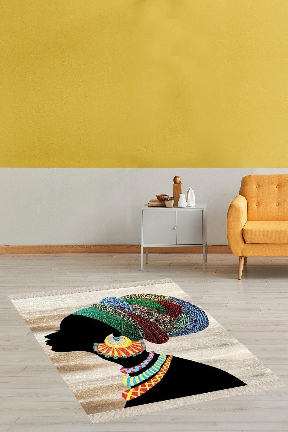 Pelangi Afrika Desenli Afrikalı Kadın Dijital Baskı Halı Yıkanabilir Halı, Mix Color 100 x 100