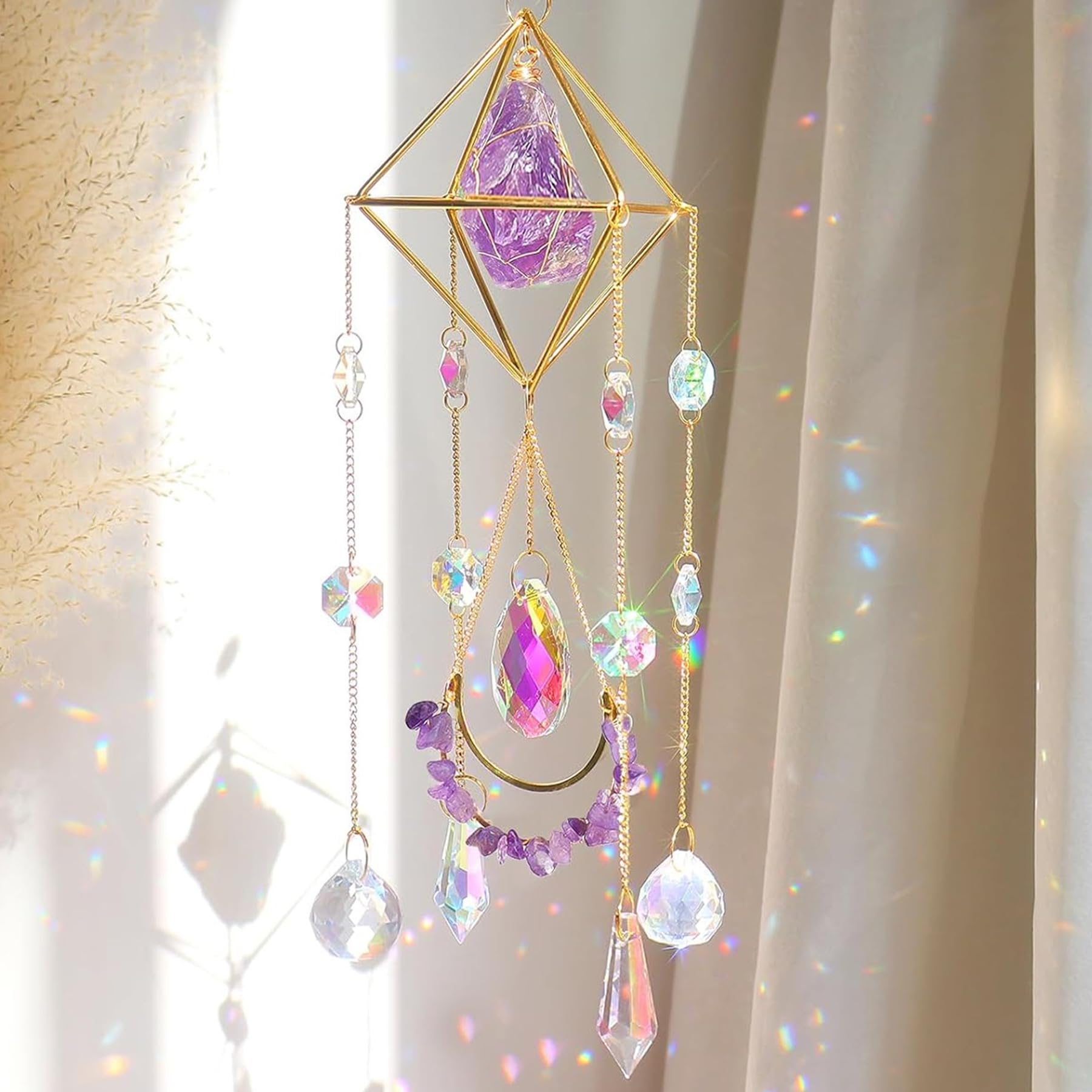 Atrapasoles Cristal, Colgante Cristal Pack de 5 árbol búho colibrí Mariposa Hada, Sun Catcher para Ventanas Jardines, Campanas Viento — view 17