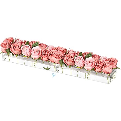 2 Pieces Acrylic Flower Vase Rectangular, Clear Floral Centerpiece for Dining Table 28 Inch Long Rectangle Acrylic Vase for Home Wedding Dining Table Decor