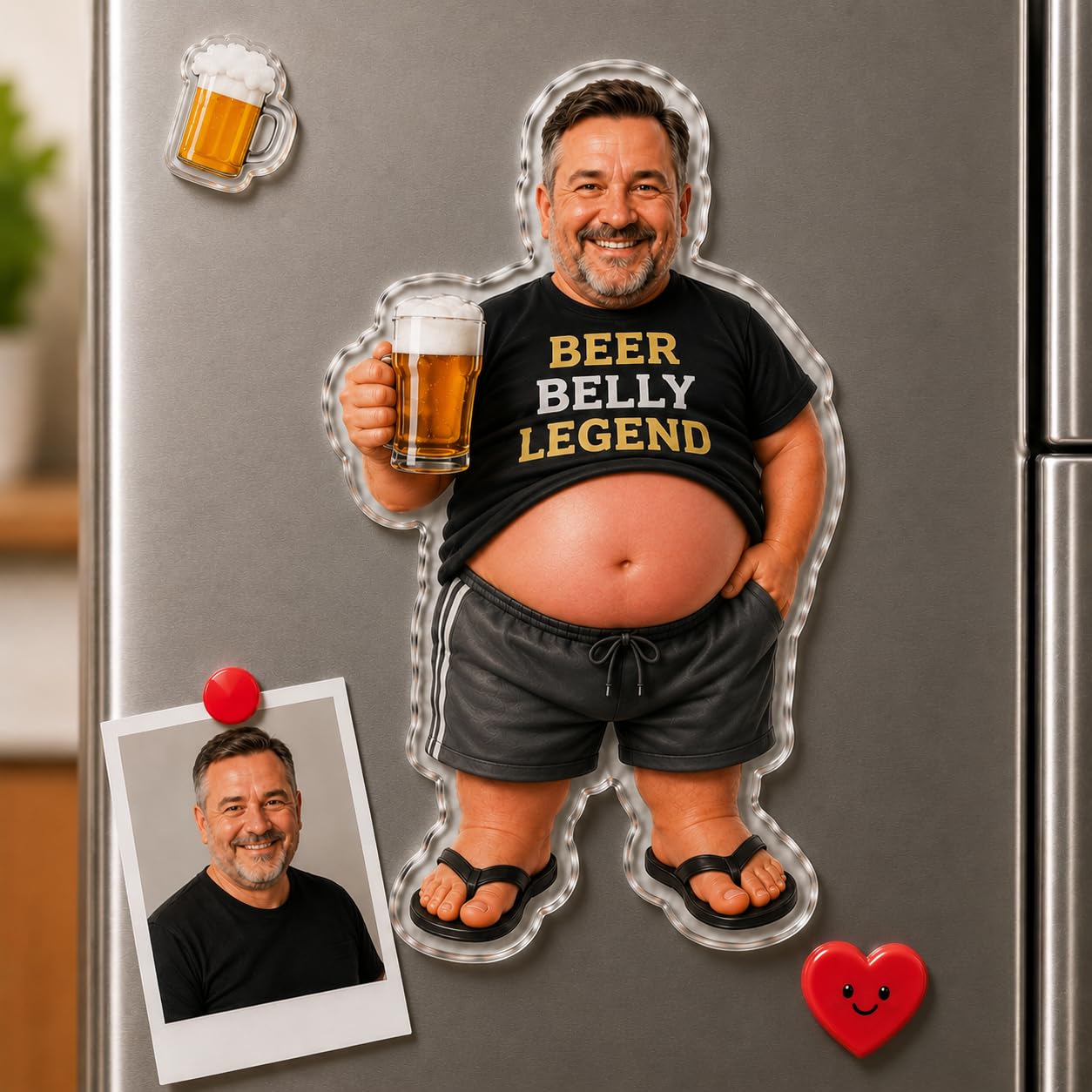 Personalised Father's Day Face Squishy Belly Fridge Magnet - Custom Photo & Text Funny Poke Dad Bod Acrylic Magnet - Fathers Day/Birthday Gift for Dad Husband Grandpa from Wife/Son/Daughter/Grandchild
