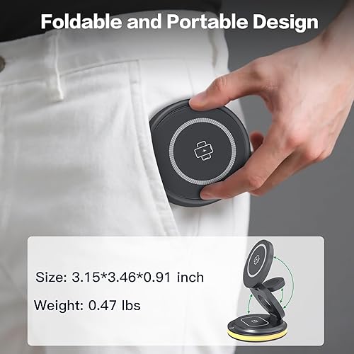 Miniatura 4 de ZealSound Cargador inalámbrico 3 en 1, estación de carga inalámbrica plegable para iPhone, almohadilla magnética de carga rápida de 15 W con luz