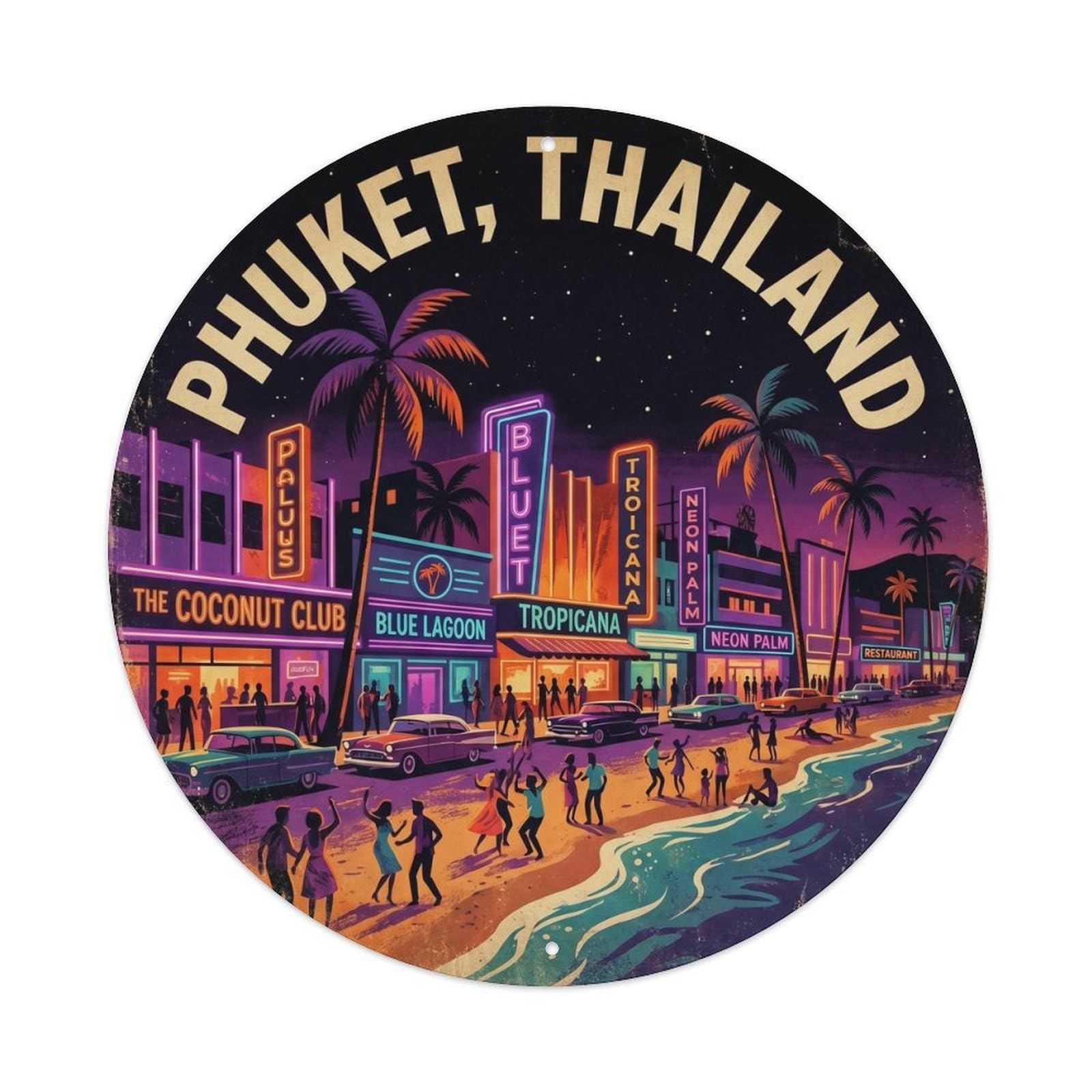 Phuket Patong Beach Island Night Scenery Ocean Retreat Metal Tin Sign