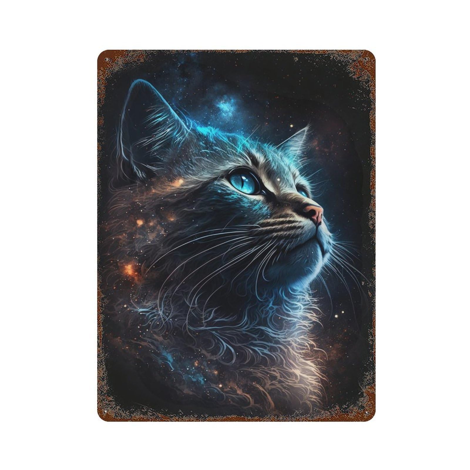 Cosmic Cat Portrait-38 Rustic Tin Plaque 15.7"x11.8", Rustic Home Decor for Office, Studio And Wall Decor
