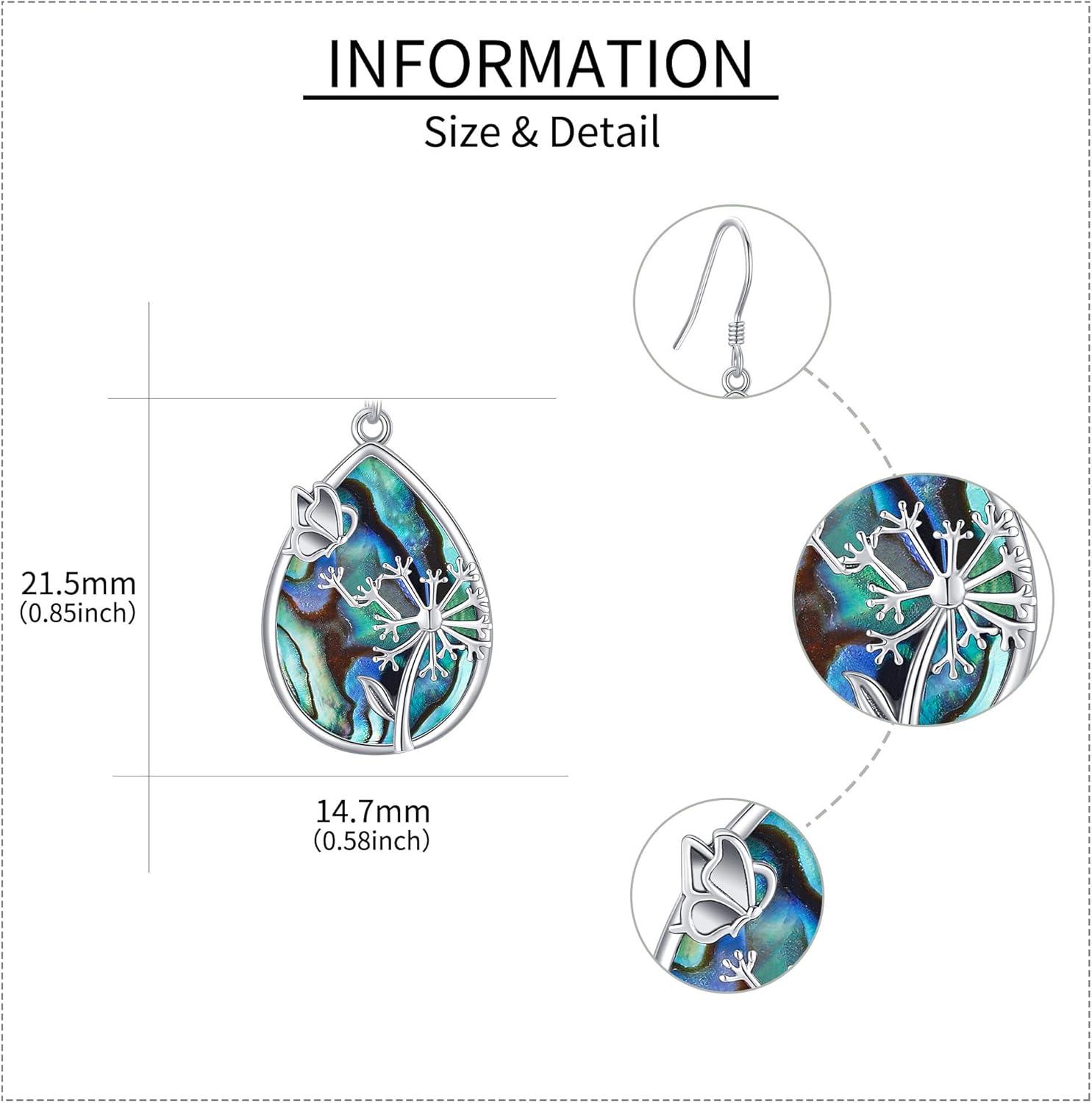 ONEFINITY Dandelion Earrings 925 Sterling Silver Abalone Shell Flower Dangle Drop Earrings Dandelion FLoral Jewelry Mothers Gifts for Women Mom Grandma - Image 3