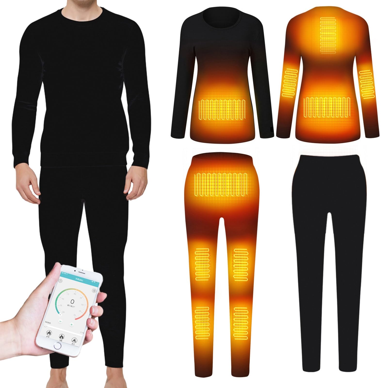 Set di Biancheria Intima Riscaldata Per Uomini E Donne, Termica Riscaldata + Pantaloni Riscaldati Elettricamente, Alimentato a Batteria USB Pantaloni Smart Control Temperatura Tuta Calda ( Colore : Bl