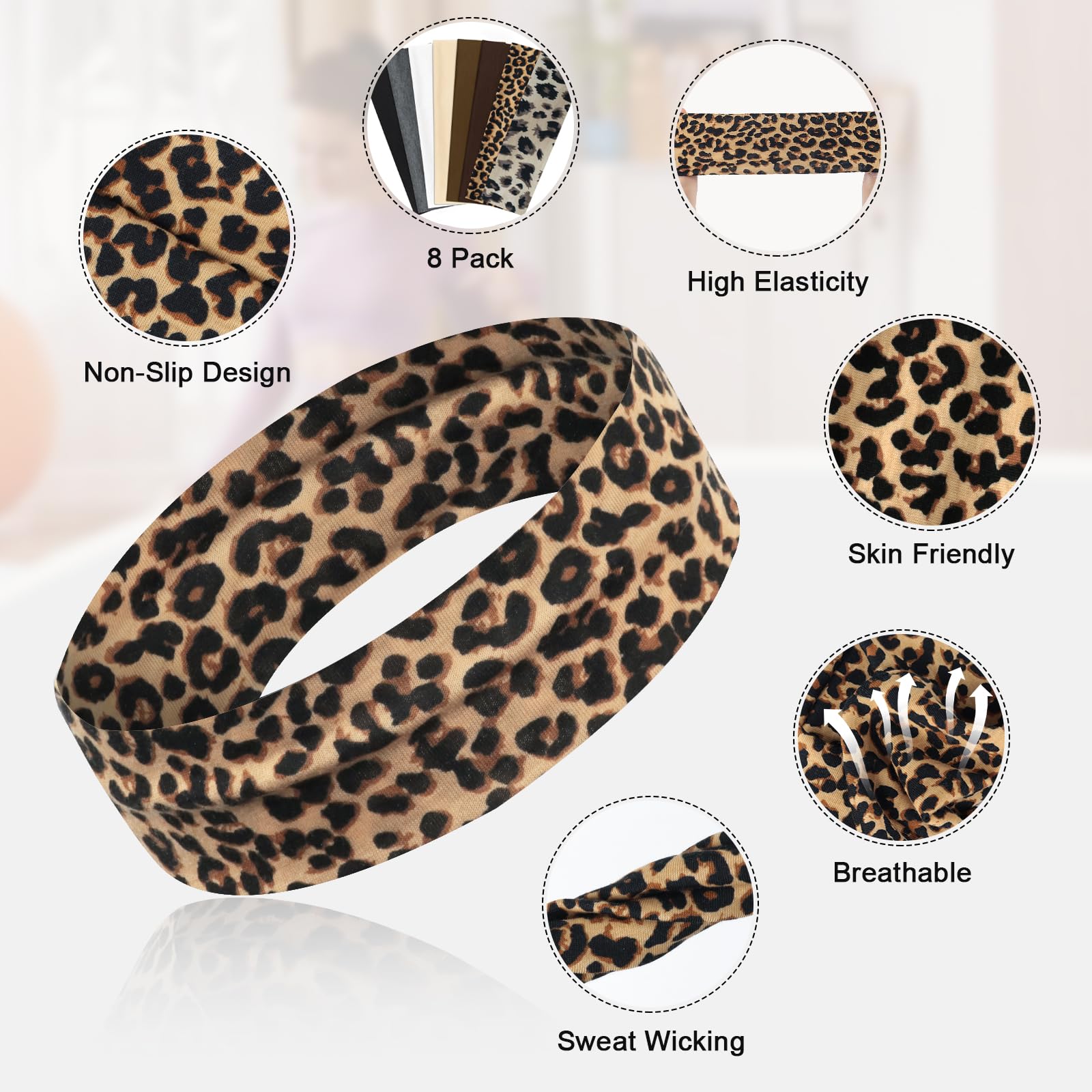 AWUMBUK Fascia Capelli Donna Uomo, 8 Pezzi Fasce Per Capelli Donna Elastica Fascia Per Capelli Antiscivolo Headband Sport Yoga Fitness Fascette Unisex Accessori Per Capelli