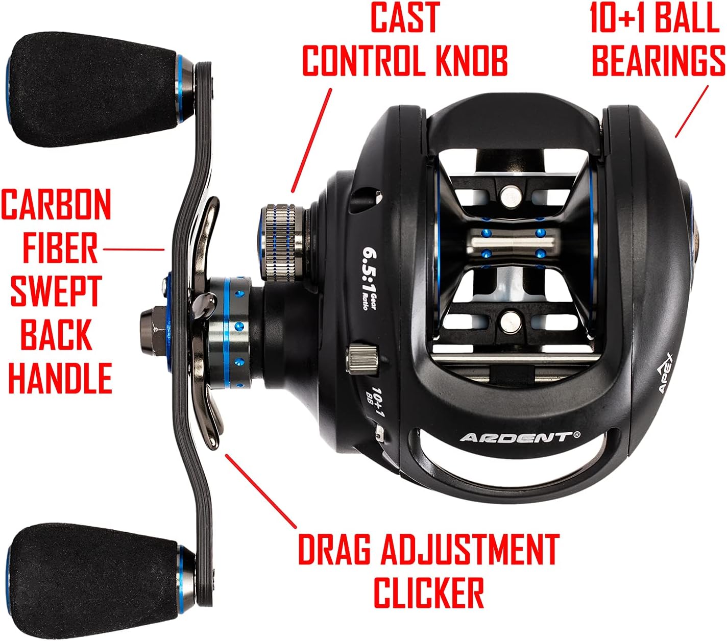 Ardent Magnum Baitcasting Reel Bait Casting Reel, 6.5:1 Right Hand, Black