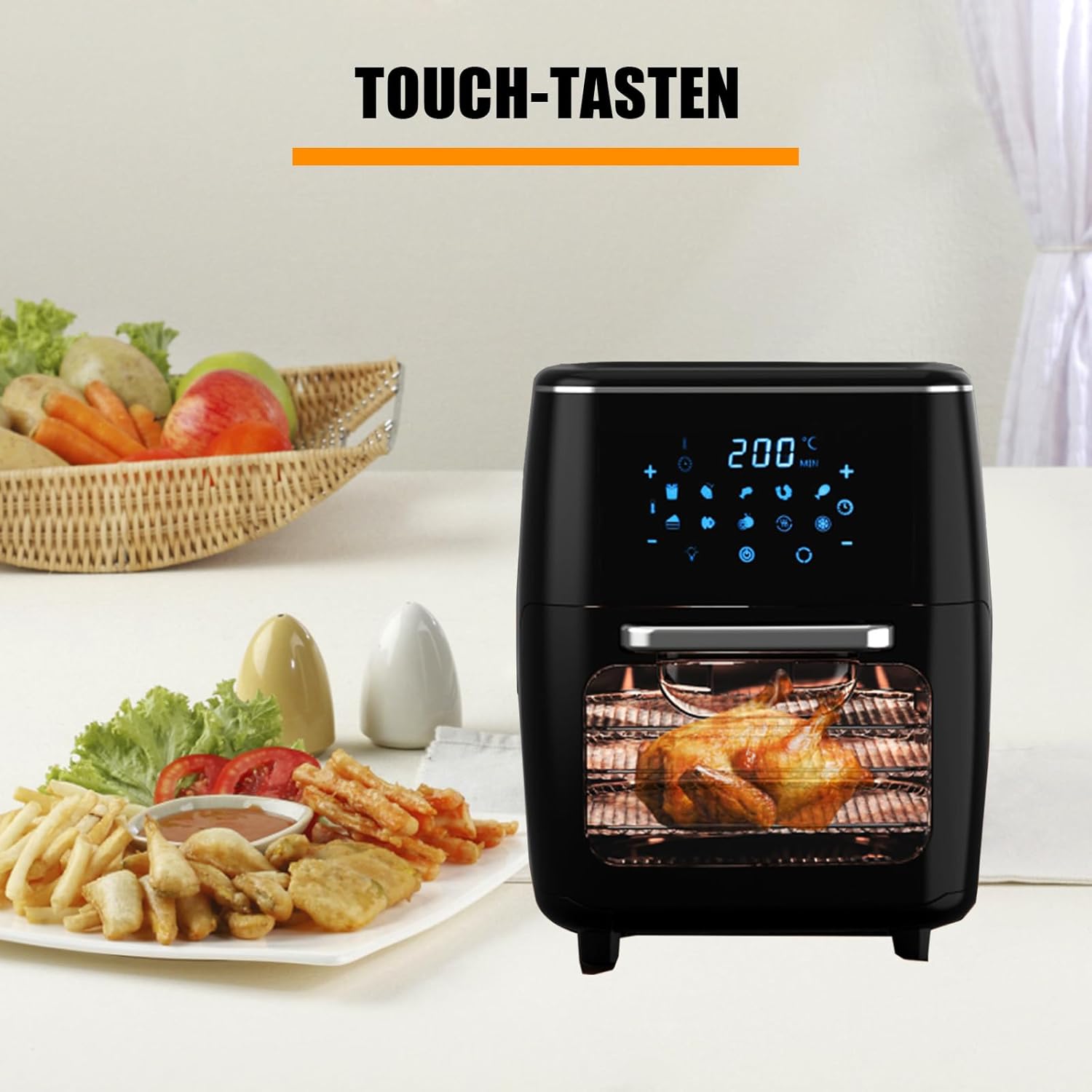 Fine Life Pro Friggitrice ad aria calda da 13 l, con touch screen LED, 1700 W, friggitrice ad aria calda XXL con 8 diversi programmi, controllo della temperatura, friggitrice ad aria calda,