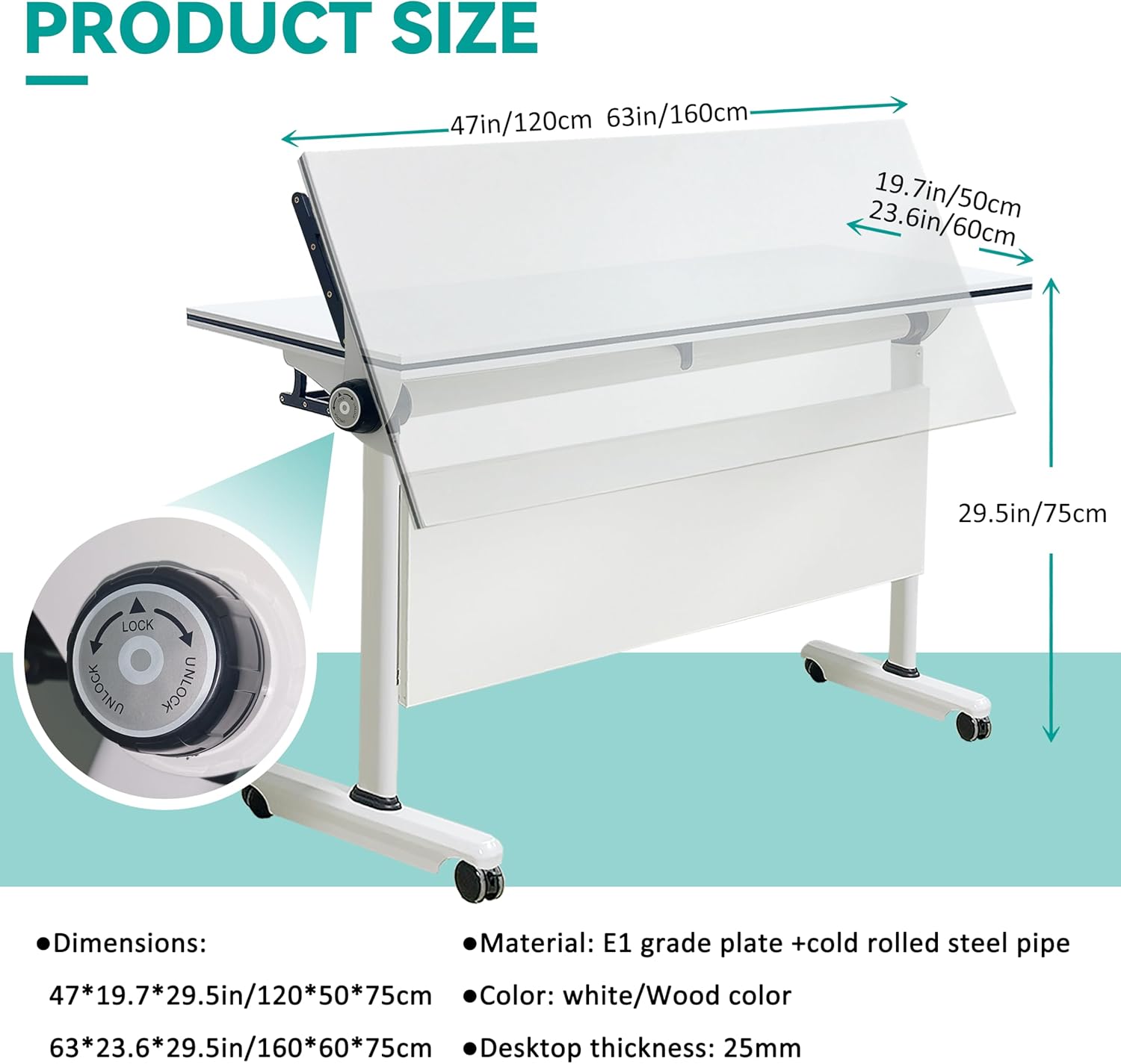 Folding Conference Table, Foldable Conference Table Flip Top Mobile Training Table with Wheels, Metal Legs, Rectangular Modular Conference Room Table for Office Meeting Conference Room