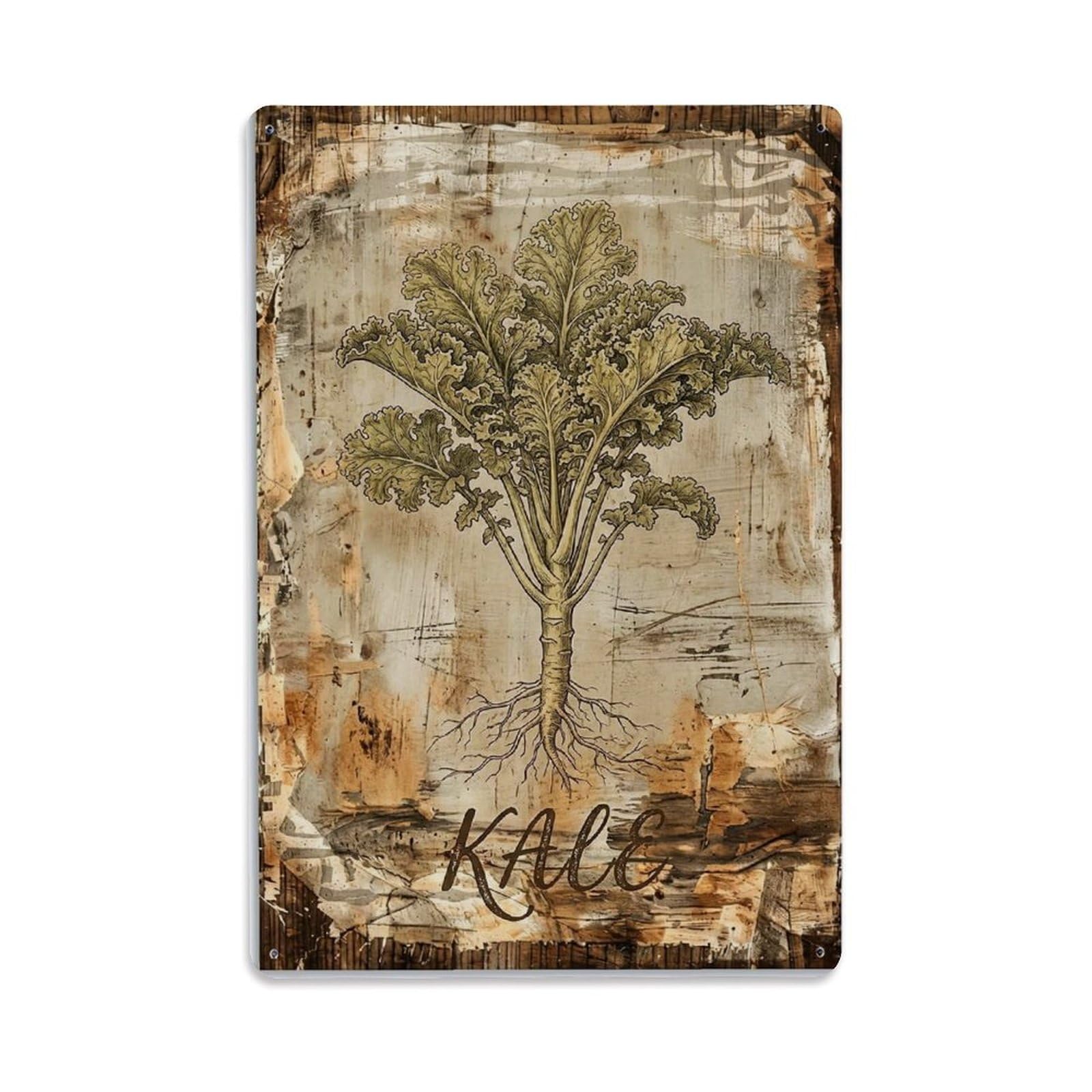 Kale Leafy Vegetable 1 Vintage Metal Tin Sign Plaque Wall Decor for Cafe, Club, Garden Metal Poster 8x12Inch