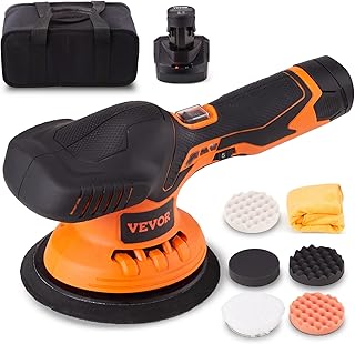 VEVOR Cordless Buffer Polisher, 6-Inch Random Orbital Polisher for Cars, 6 Variable Speed 5200RPM, with 1PC 12V Rechargeable Battery, Wireless Polisher Kit for Car Detailing/Polishing/Waxing