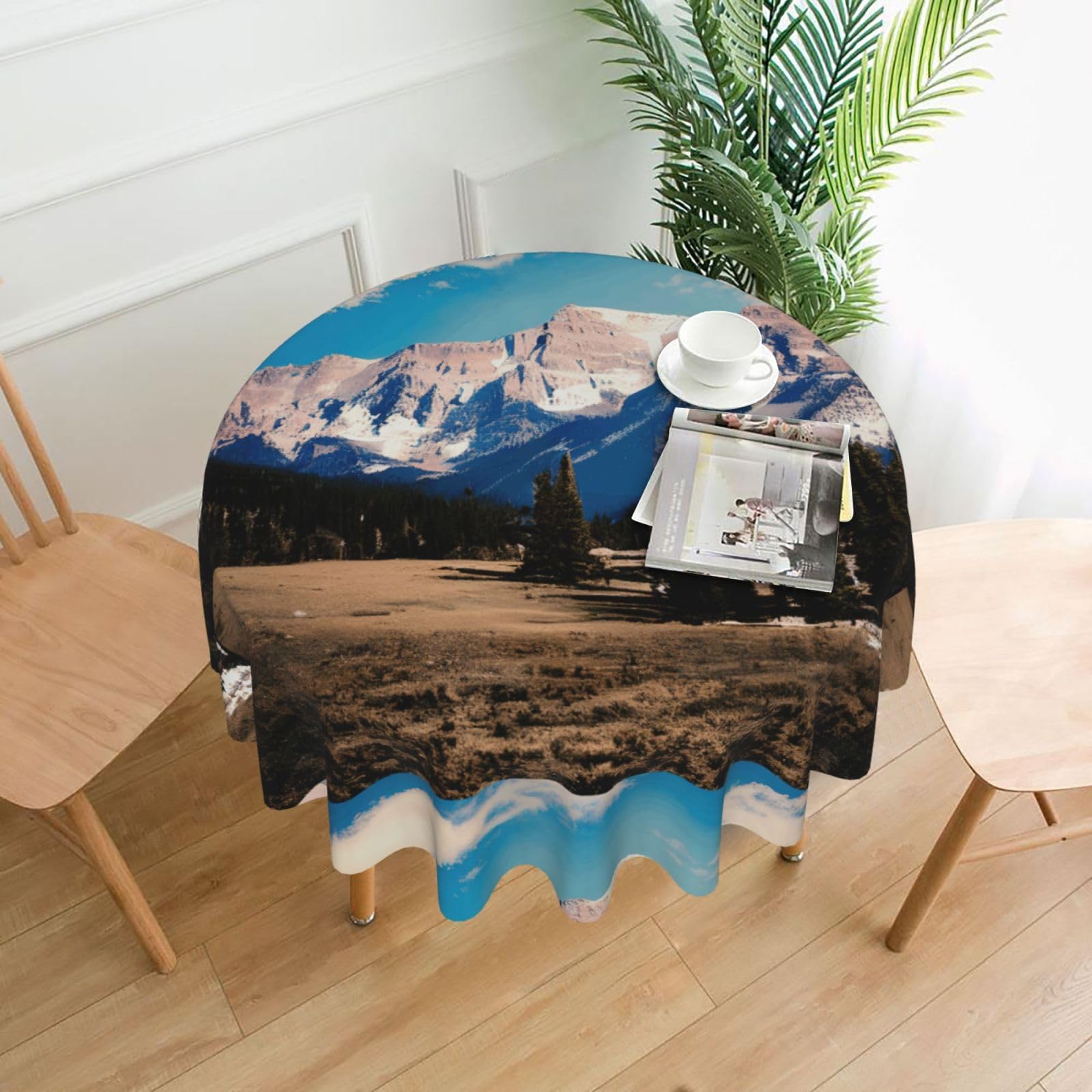 Nbtghga Rocky Mountains Print Tablecloth Round Border Table Cloth Cover Decorative For Party Holiday Dinning Tabletop Home