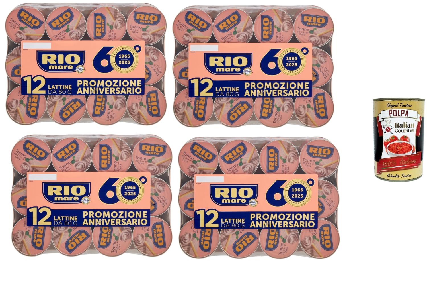 Italian Gourmet Rio Mare Thon à l’Huile d’Olive – 48 Boîtes de 80 g – Thon italien premium en huile d’olive – Pack économique 3,84 kg – Idéal salades, pâtes & repas rapides + Italian Gourmet Polpa