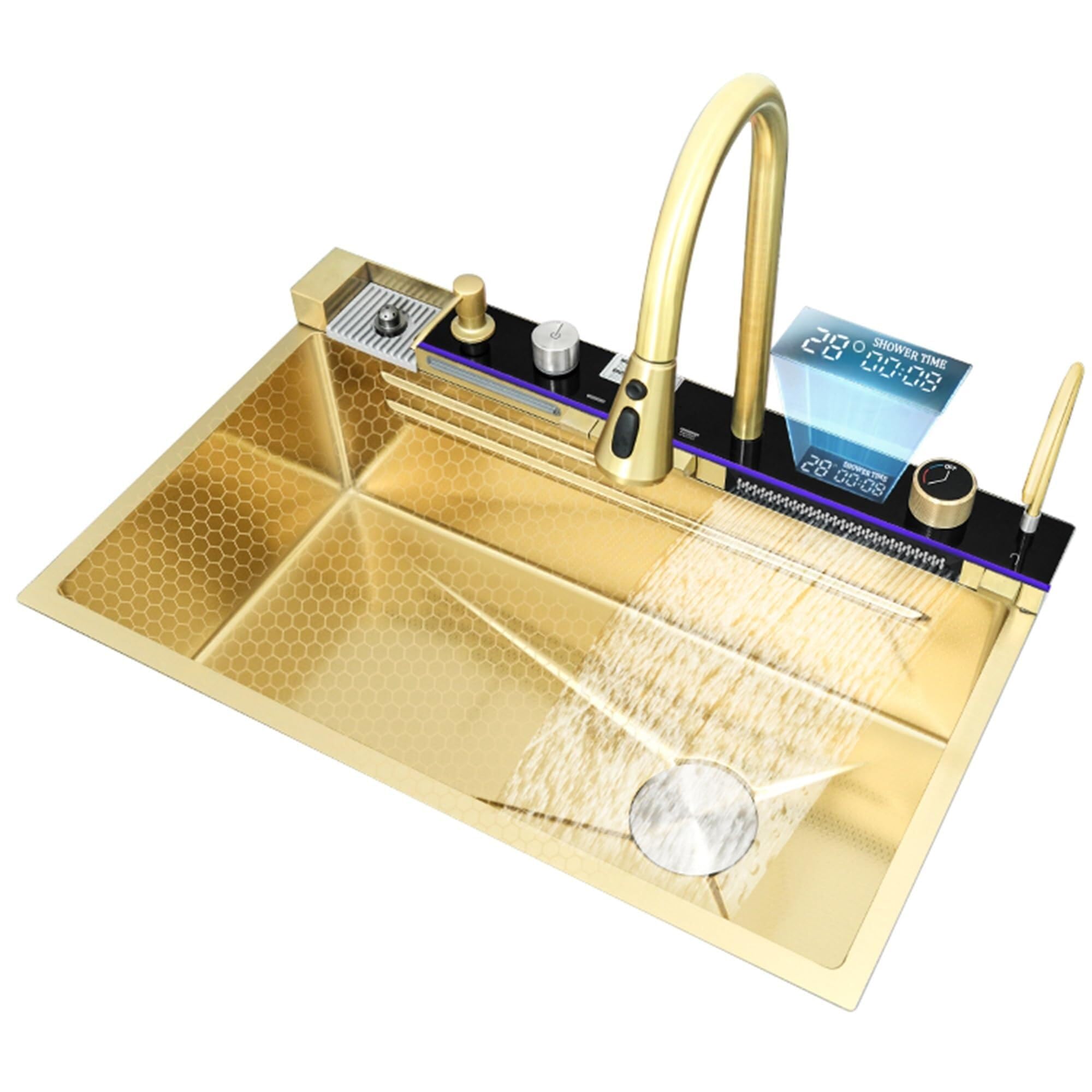 WBJGUOD Handmade Gold Undermount Kitchen Sink - Stainless Steel Workstation with Multi-Function Faucet & Accessories(75x45cm)