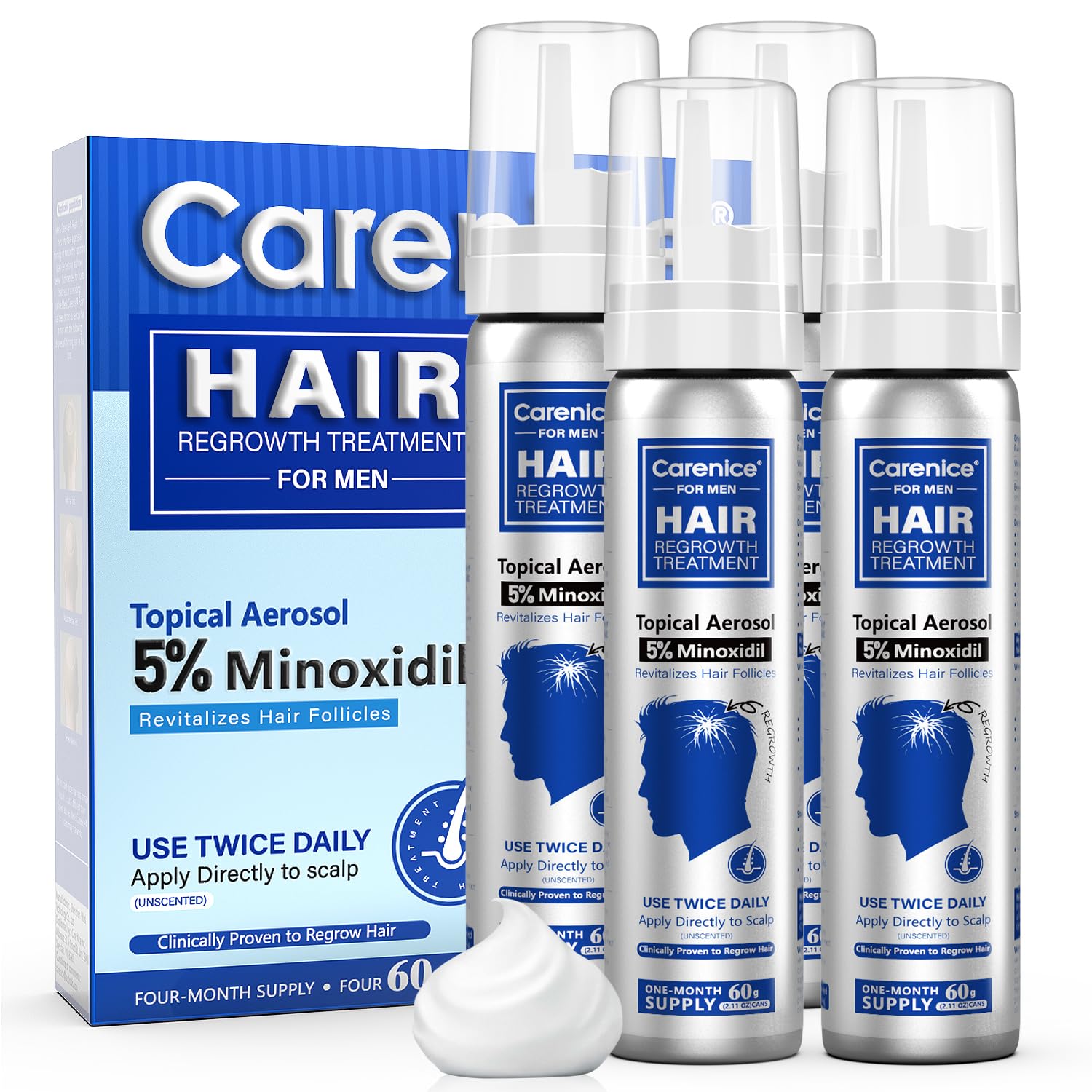 5 Topical Minoxidil Foam Aerosol Minoxidil for Men Infused with Biotin Hair Growth Treatment Supports Thicker and Fuller
