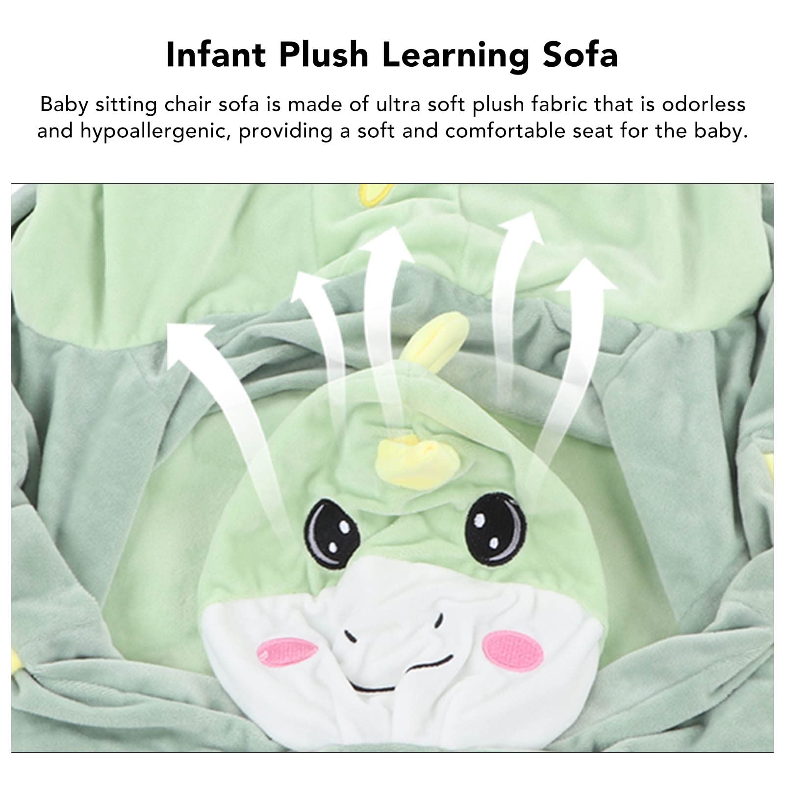 Baby Support Seat,Baby Floor Seat Learn to Sit Lounger Cover Cute Plush Baby Learning Sitting Chair Cover for Infants Toddler (Only Cover, No Filling)(Green Dinosaur)