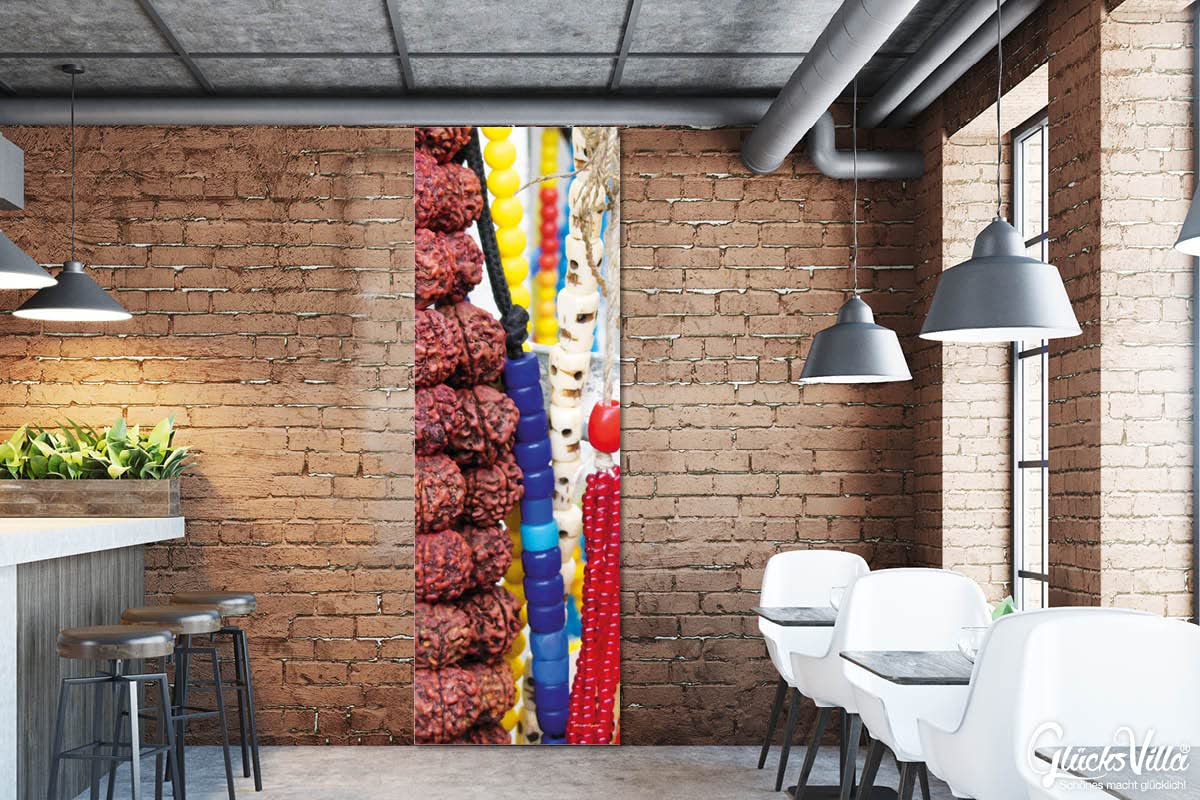 Glücksvilla - Ketten 4 (Leinwand-Bild 5 cm, 60 x 20 cm) | div. Maße - aus DE - Kunstdruck XXL Deko Wandbild quer - Schmuck Kunst Afrika Perlen bunt Silber Trödel